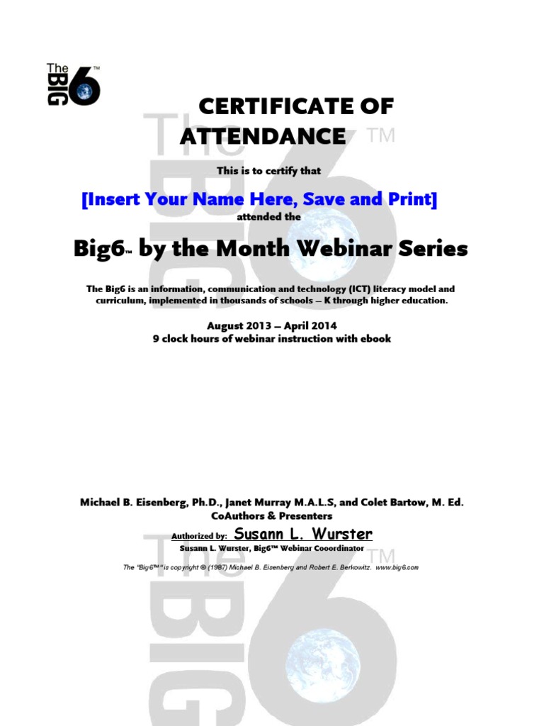 Certificate of Attendance: (Insert Your Name Here, Save and Print ...