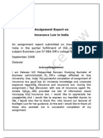 Assignment Report On Insurance Law in India: Acknowledgement