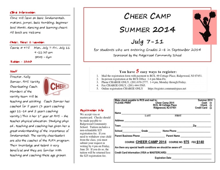 Cheer Camp 2014 PDF Cheerleading Fee