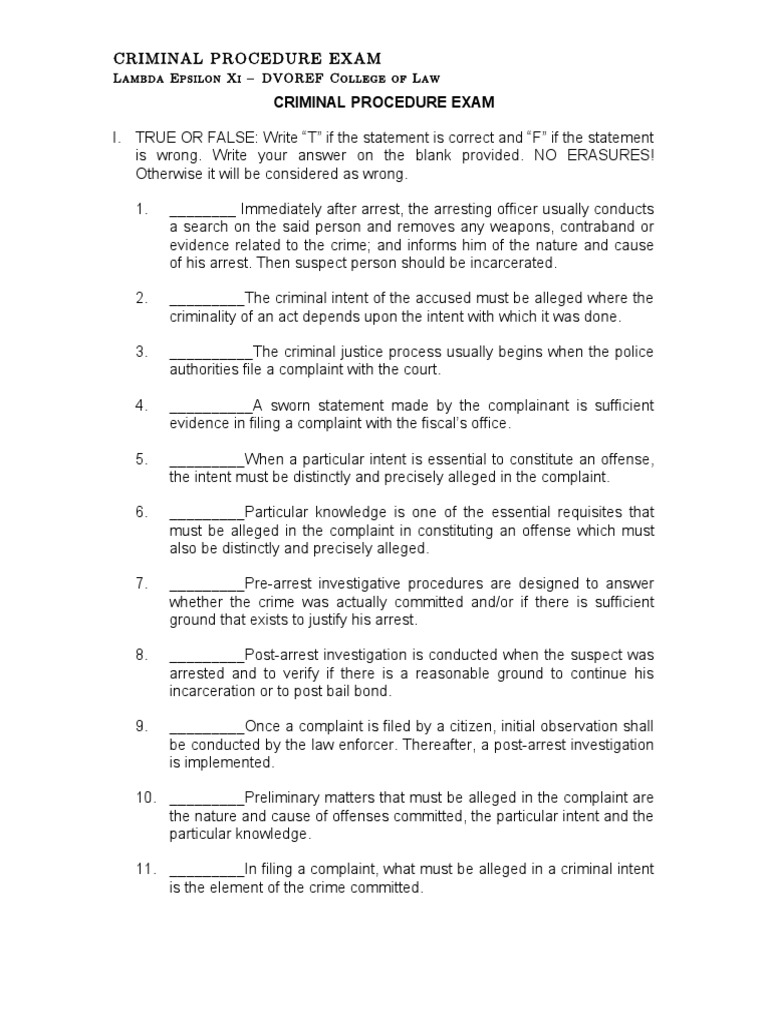 Criminal Procedure Exam PDF Crime & Violence Crime Thriller