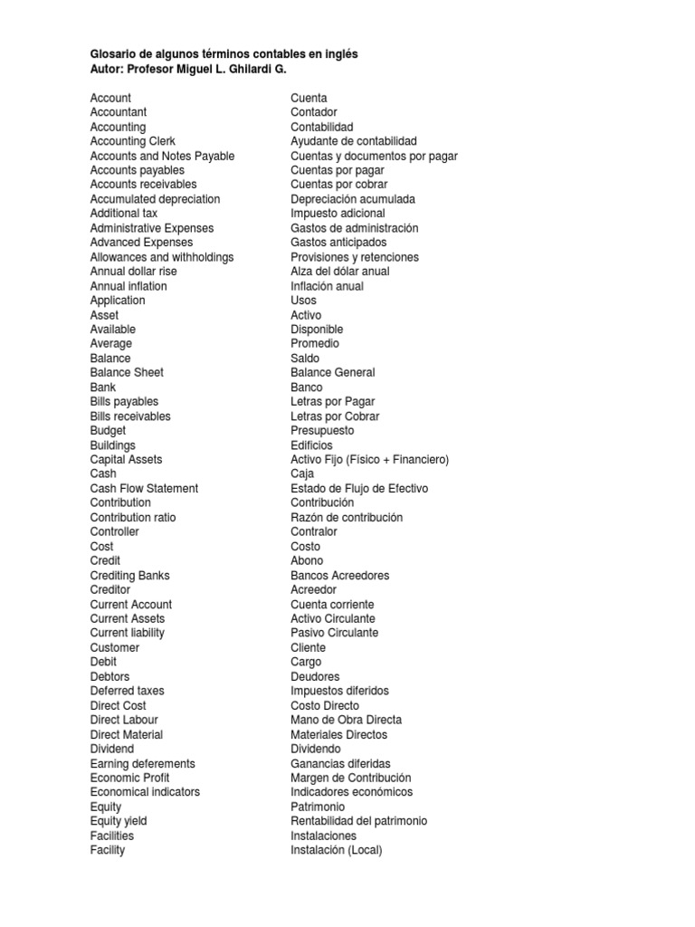 Glosario de Términos Contables en Inglés | PDF | Contabilidad ...