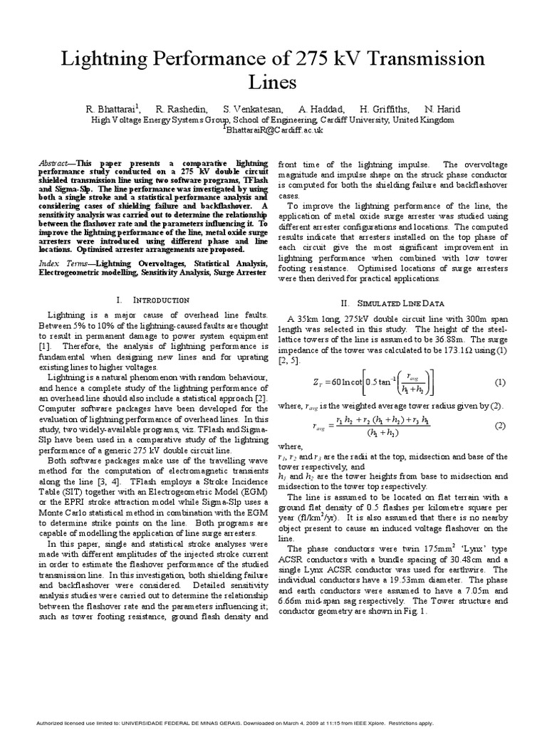 Lightning Performance of 275 KV Transmission Lines | PDF | Insulator ...