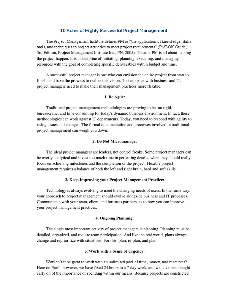 10 Rules of Highly Successful Project Management PDF | PDF