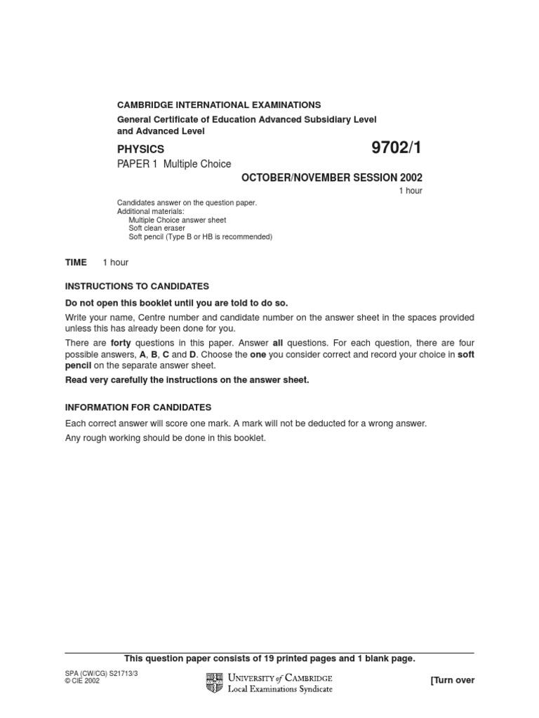Paper 1 Winter 2002 | PDF | Atomic Nucleus | Wavelength