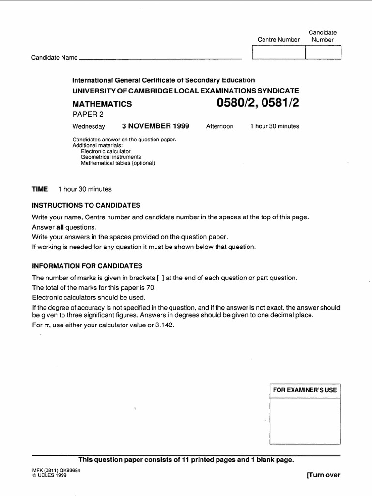 IGCSE Maths exam paper with questions on decimals, fractions ...