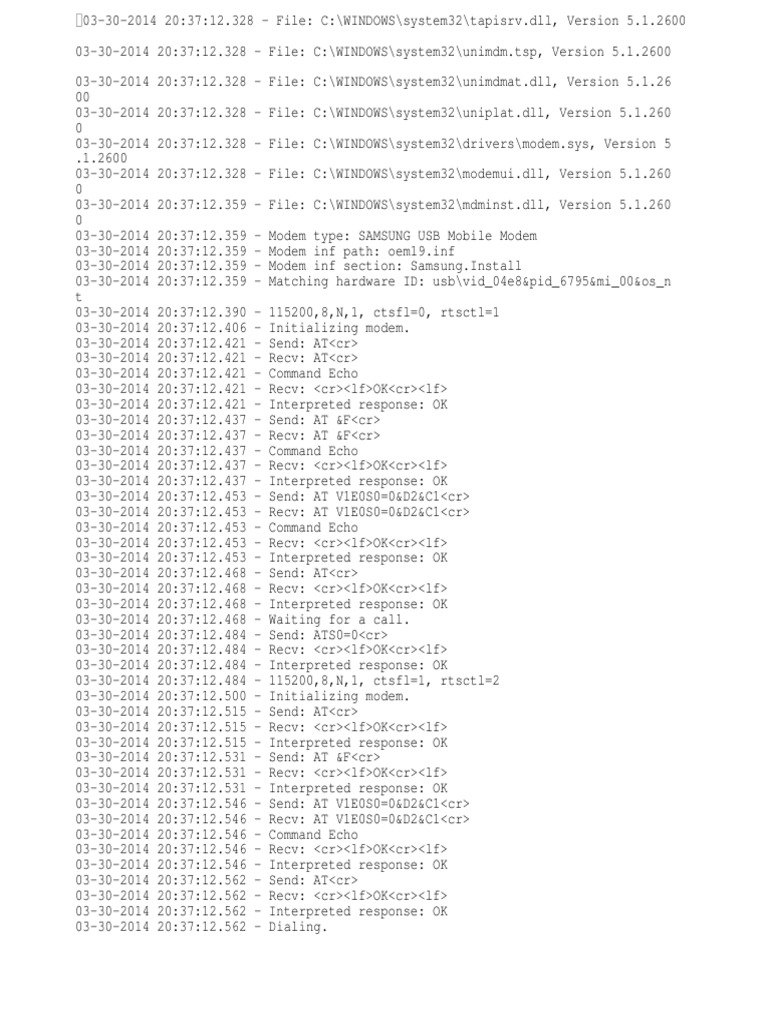 Modem Settings and Connection Log | PDF | Science & Mathematics | Computers