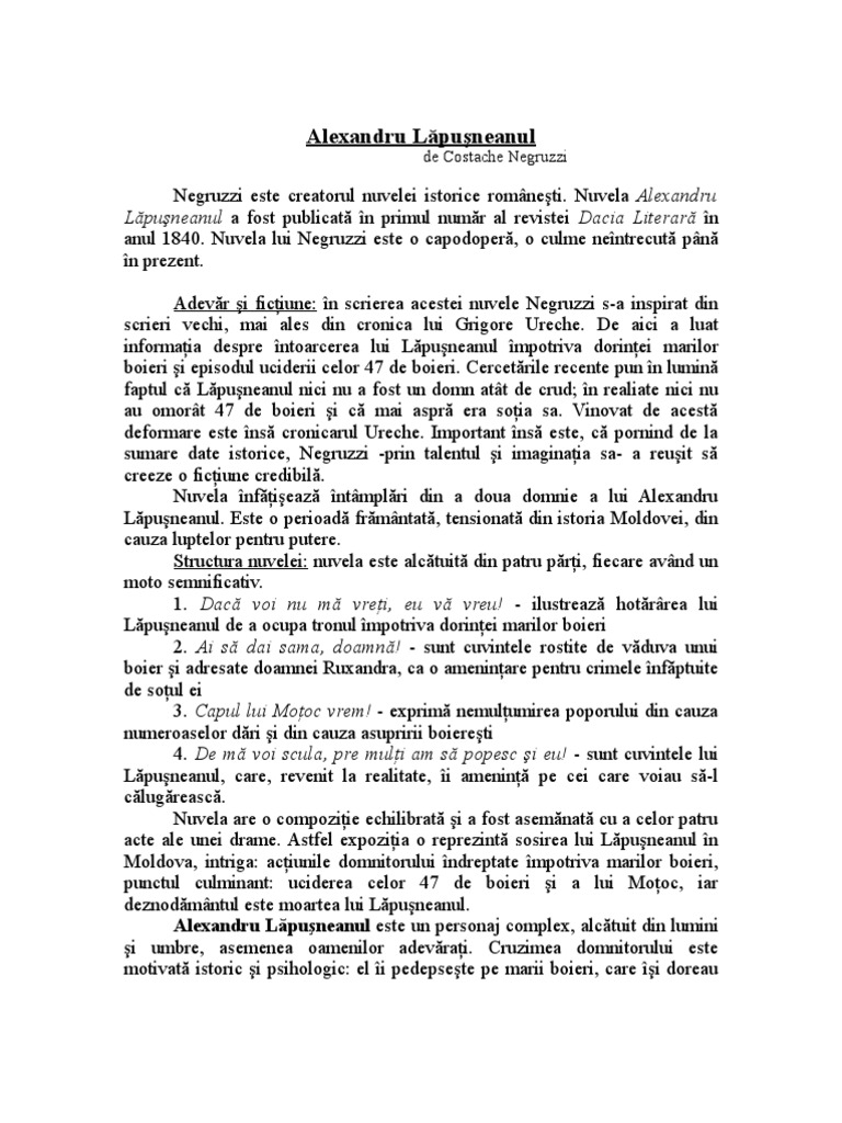 Costache Negruzzi - Alexandru Lapusneanul (rezumat)