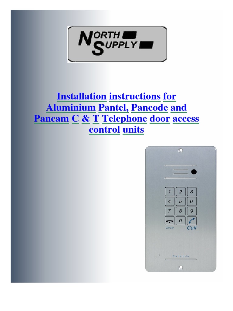 Installation Instructions For Aluminium Pantel, Pancode and Pancam C ...