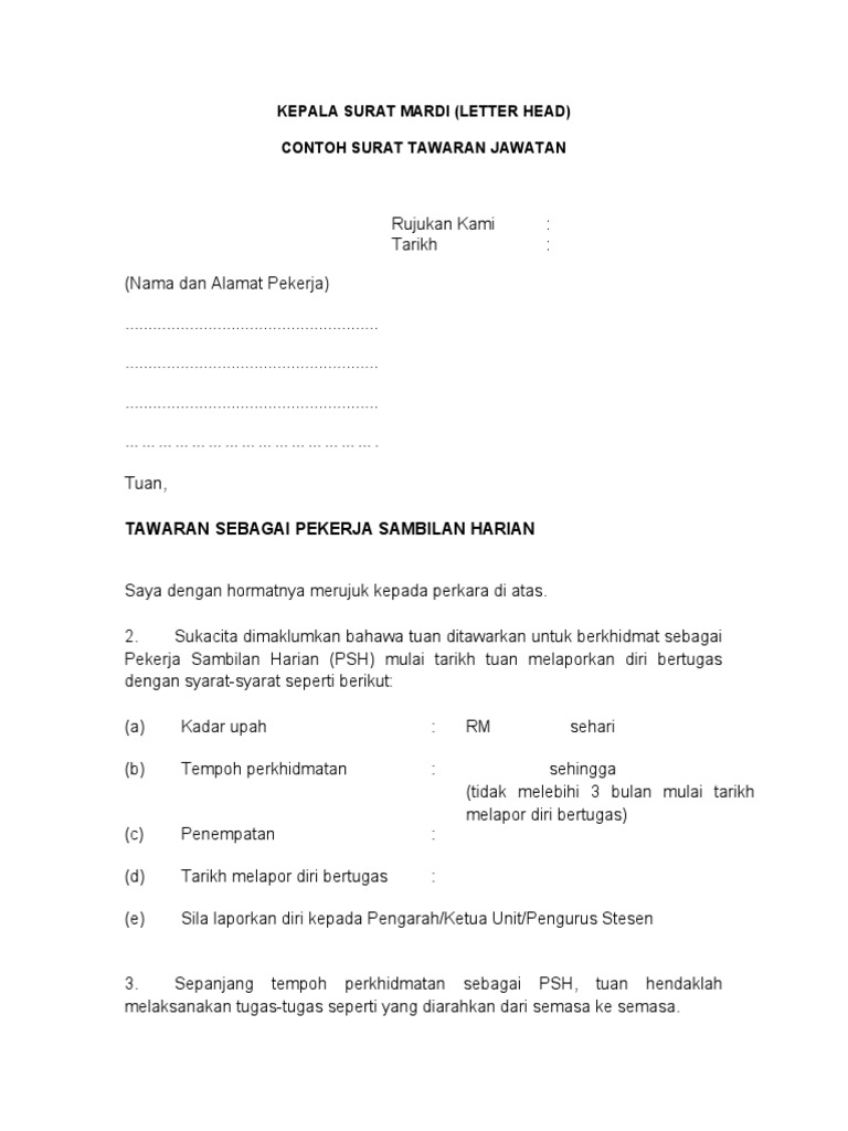 Contoh Surat Lantikan Psh