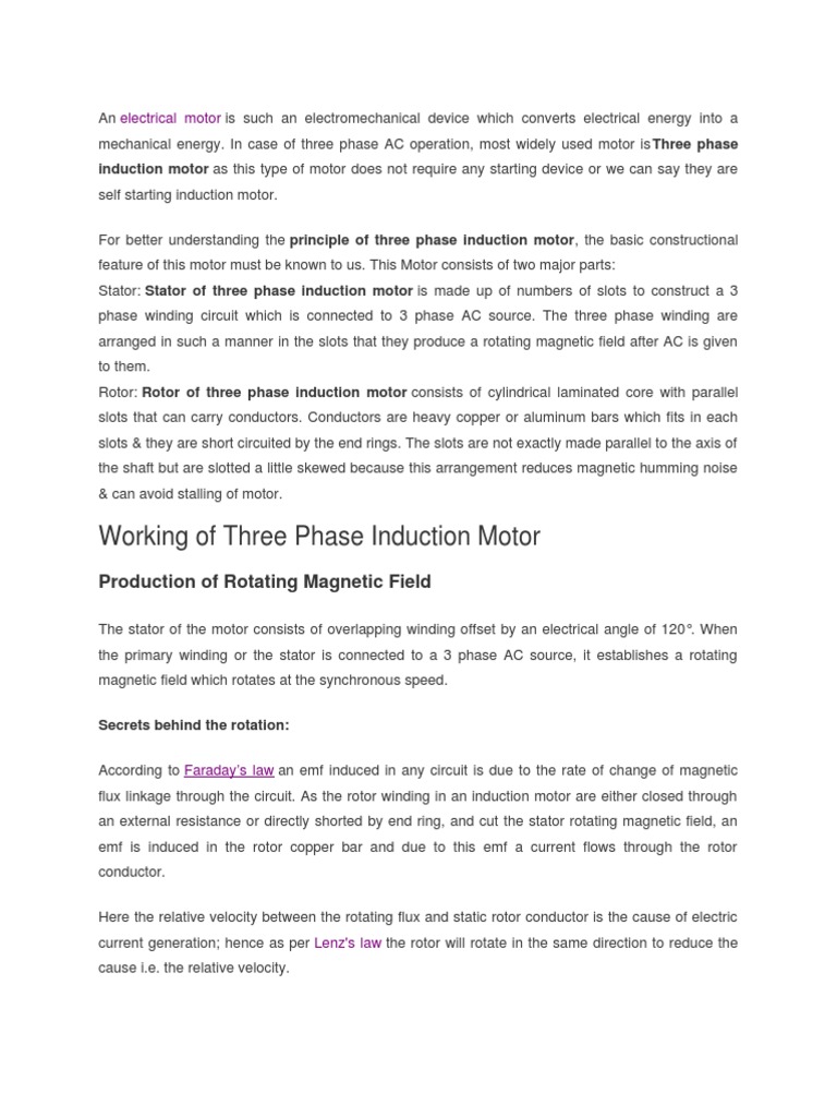 Three Phase Induction Motor Overview | PDF | Electromagnetic Induction ...
