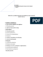 Tematica Si Bibliografie - Drept Penal - Licenta Iulie 2014