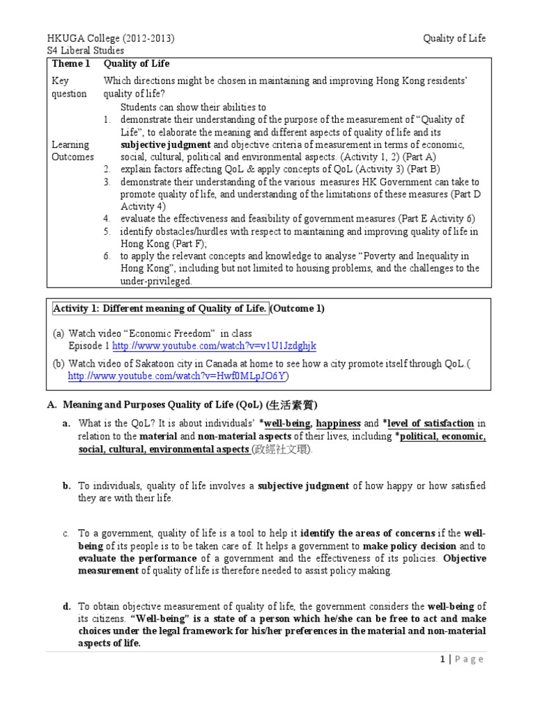 Quality of Life Notes v7 Upload | PDF