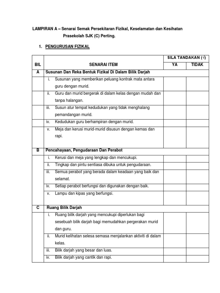 Senarai Semak Prasekolah