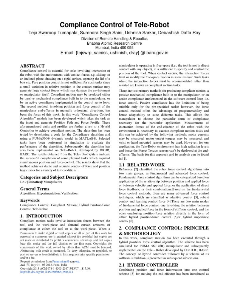 Compliance Control of Tele-Robot | PDF | Torque | Force