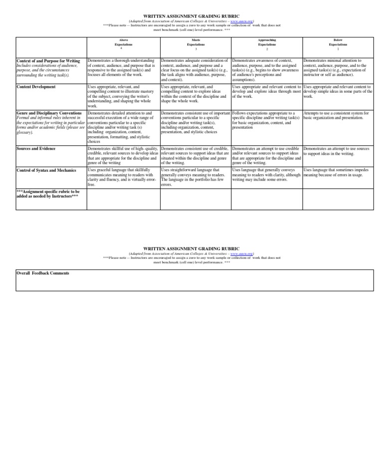 Rubric for paper assignment image