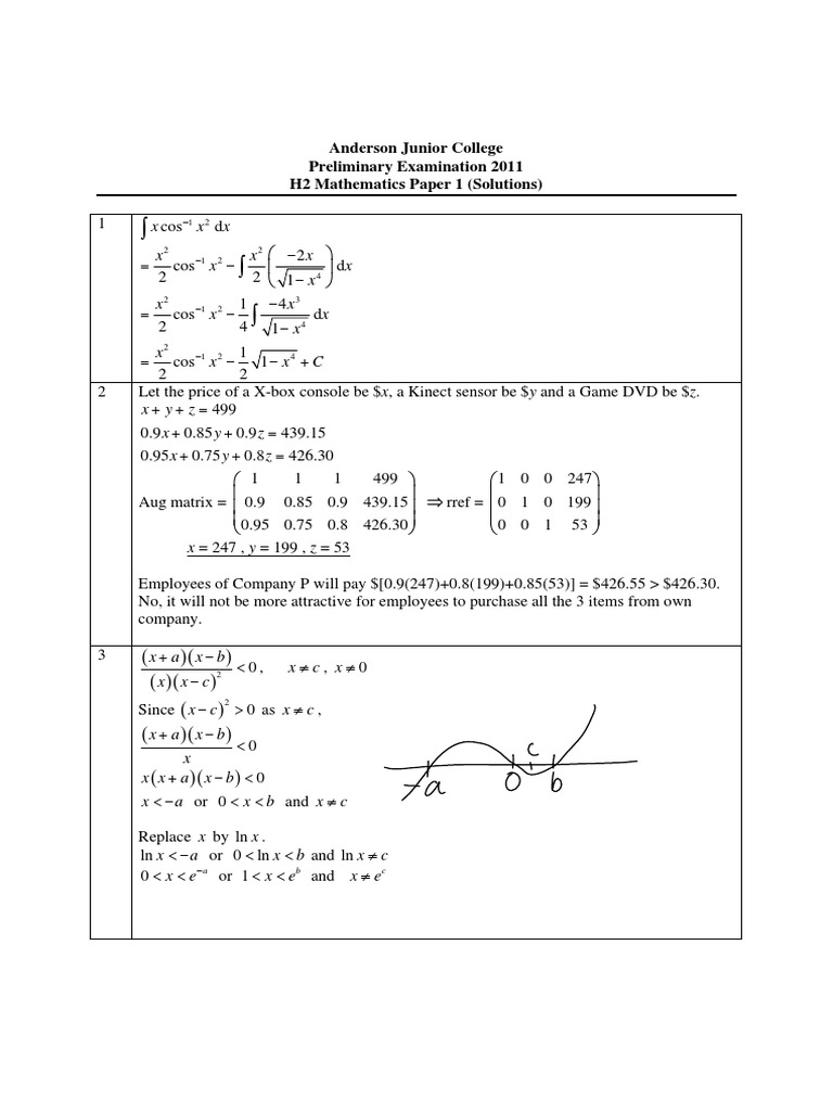 H2 Math Exam Solutions 2011 | PDF | Trigonometric Functions | Tangent