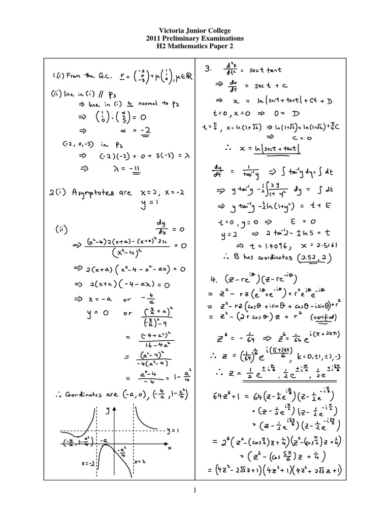 Victoria Junior College 2011 Preliminary Examinations H2 Mathematics Paper 2