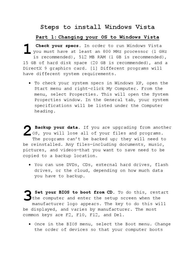 How to Install Windows Vista Guide | PDF | Windows 8 | Microsoft Windows