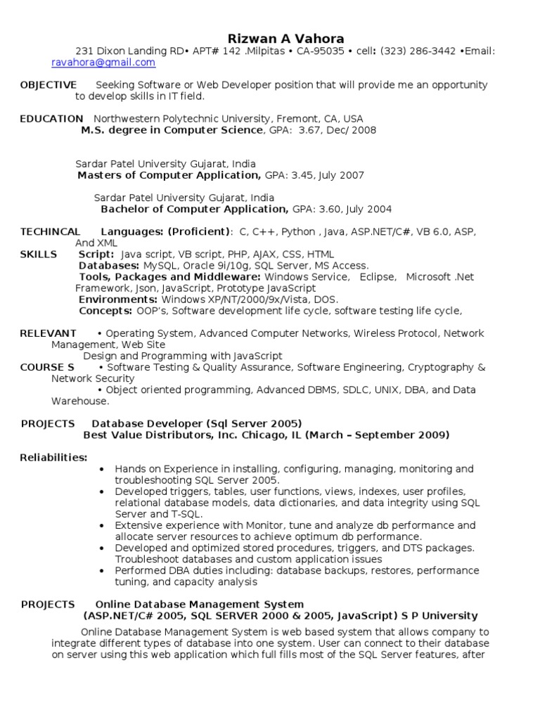 RVahora Resume | PDF | Microsoft Sql Server | Databases