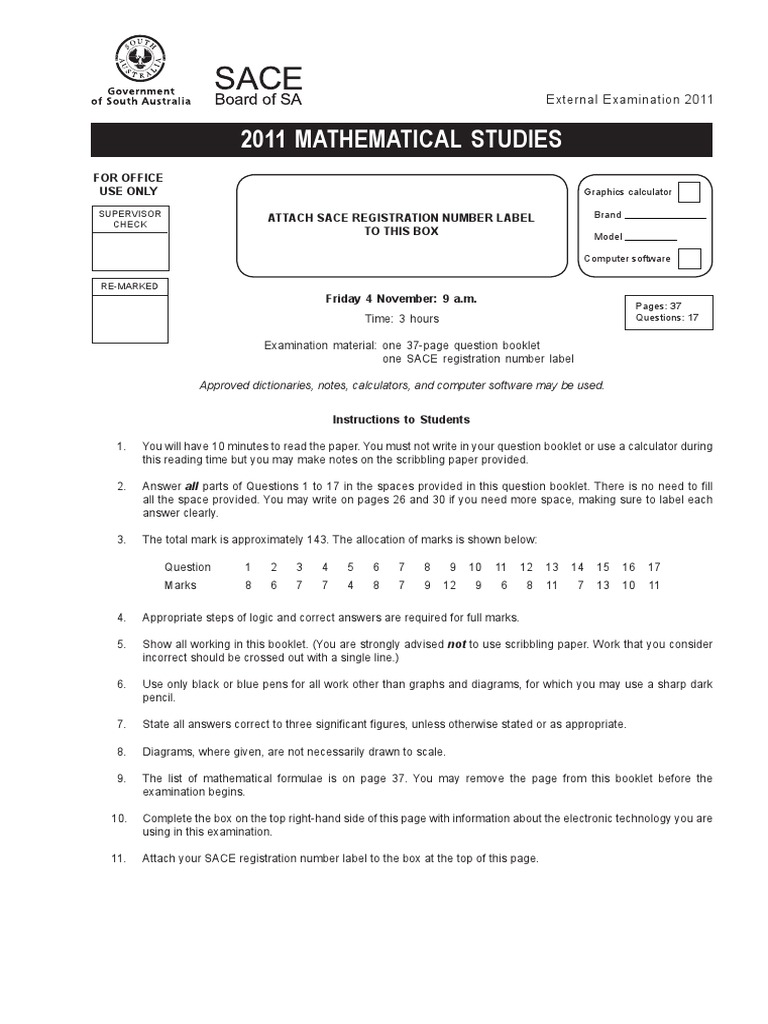2011 Math Studies Exam Paper | PDF
