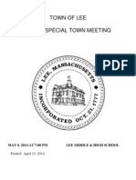  2014 Lee Special Town Meeting Warrant