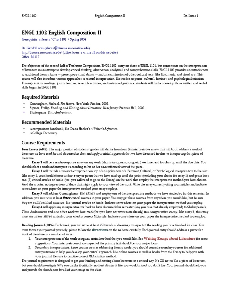 ENGL 1102: Advanced Composition II | PDF | Homework | Essays