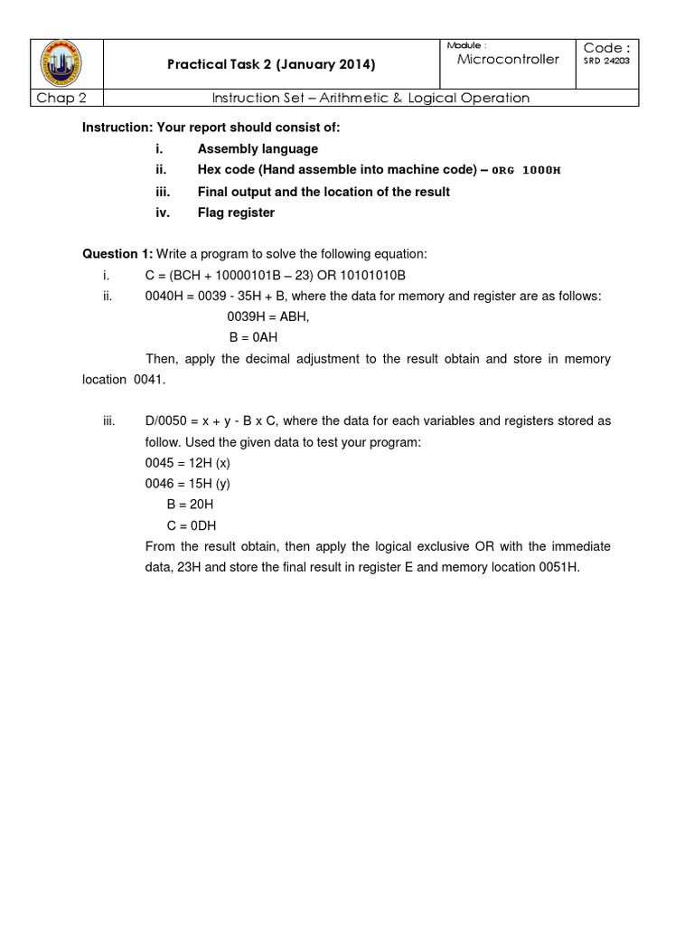 Microcontroller Arithmetic Operations Report | PDF