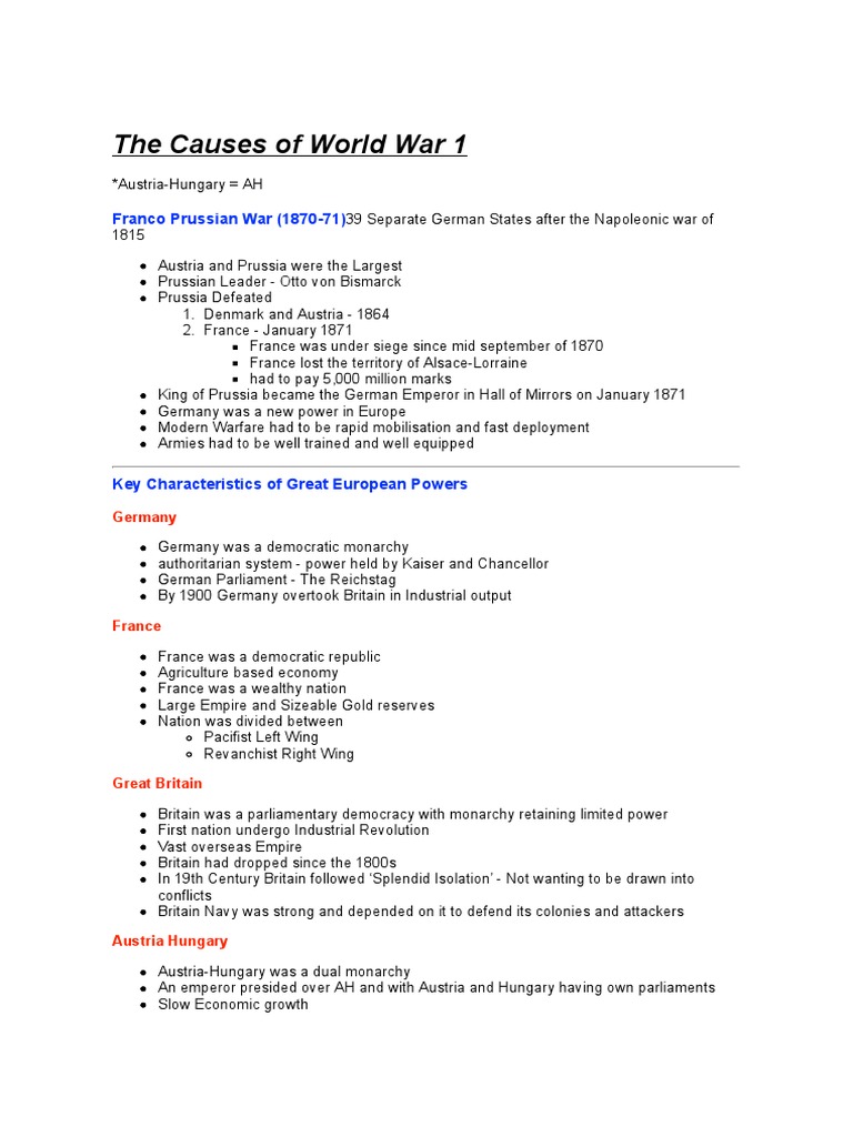 Causes of World War 1 Explained | PDF | Allies Of World War I | Austria ...