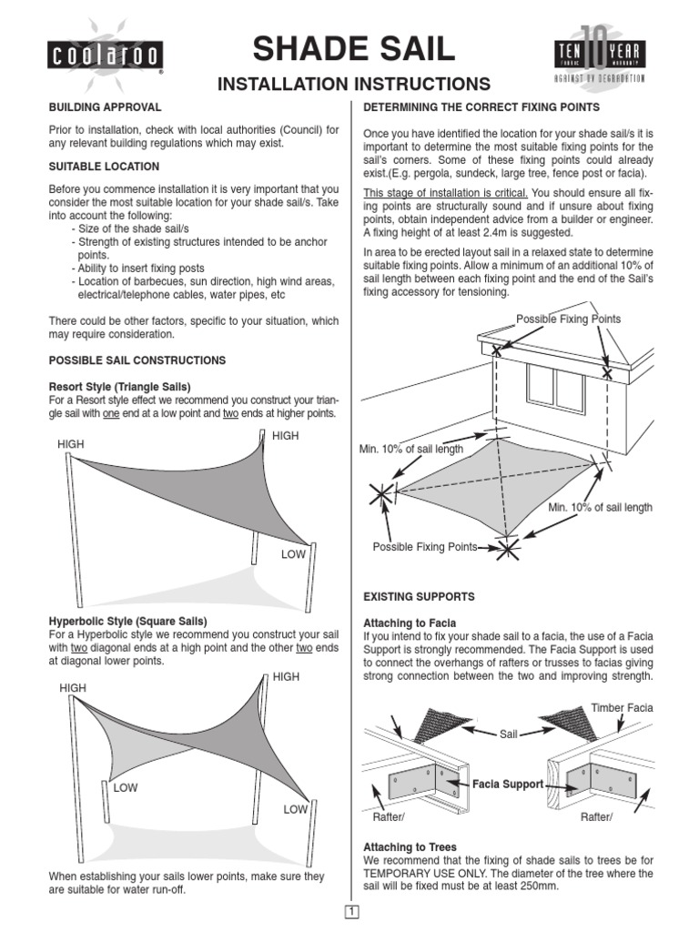 Shade Sail Instruction Manual Sail Concrete