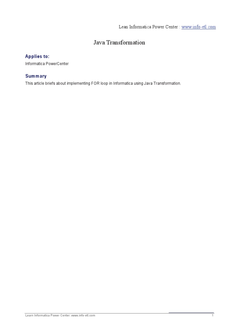 Java Loops in Informatica Transformations | PDF | Java (Programming ...
