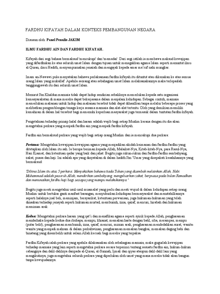 Fardhu Kifayah Dalam Konteks Pembangunan Negara