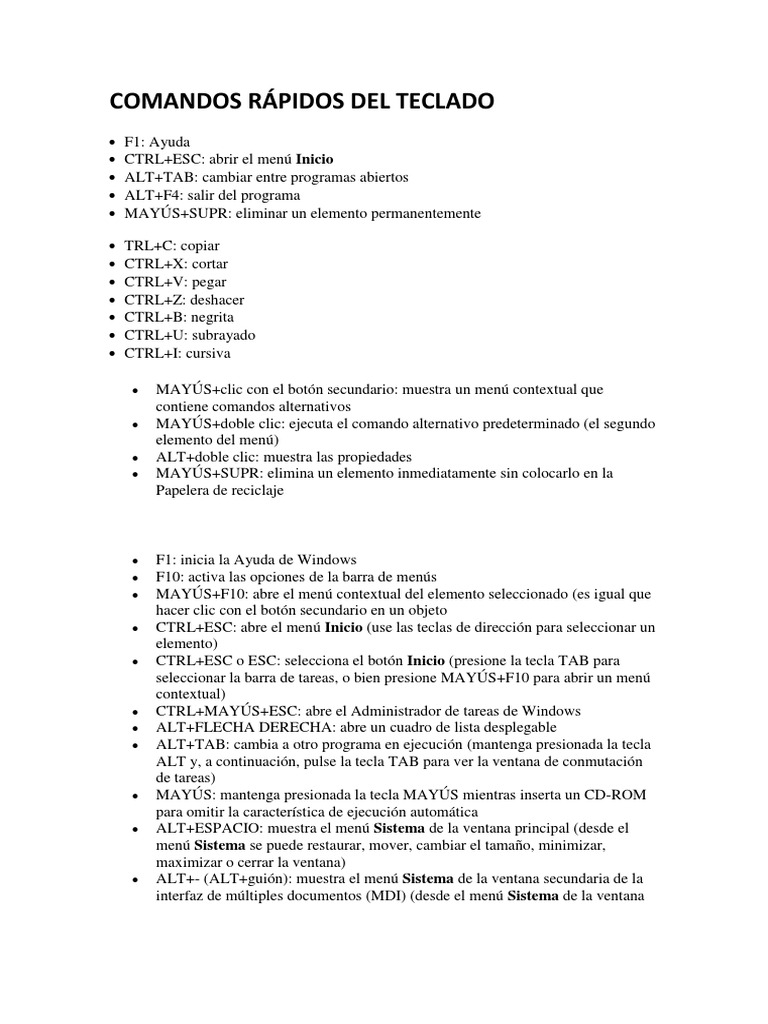 Comandos Rápidos del Teclado en Windows | PDF | Ventana (informática ...
