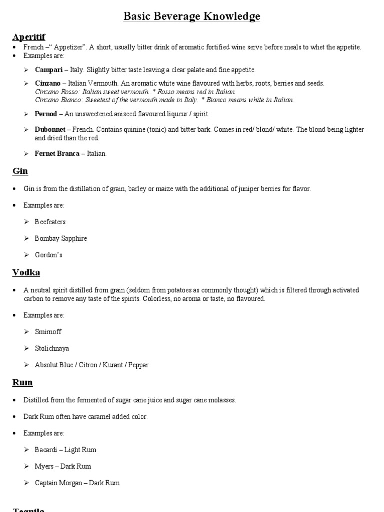 Basic Beverage Knowledge PDF Business