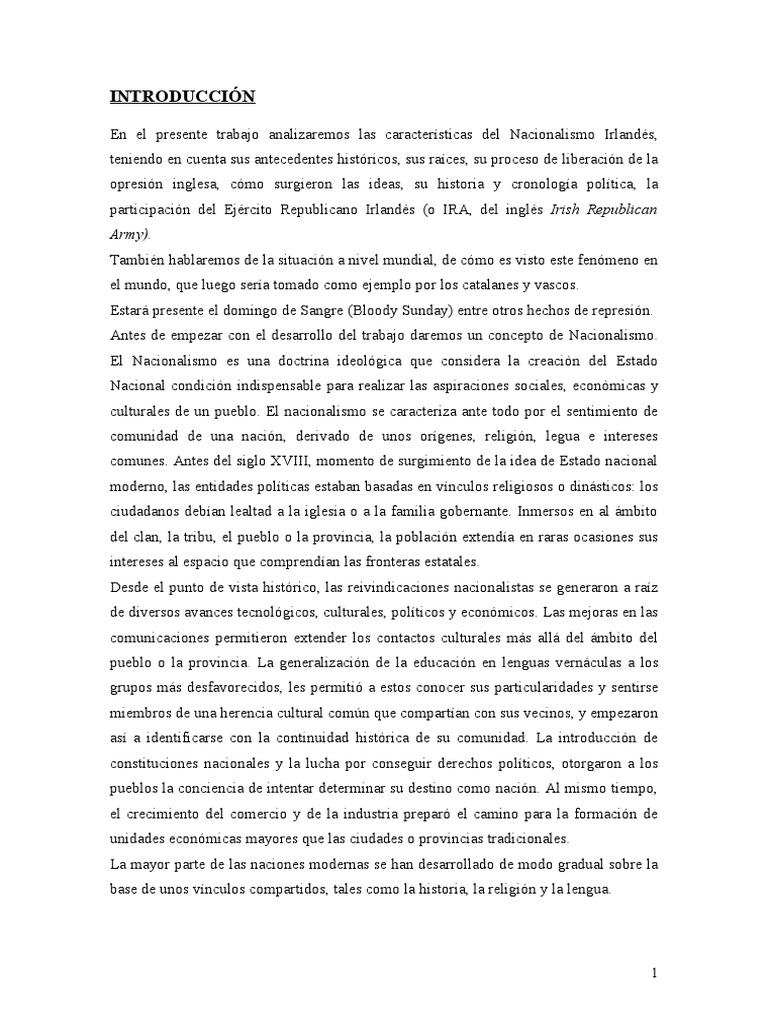 El Nacionalismo Irlandés PDF Nacionalismo irlandés El