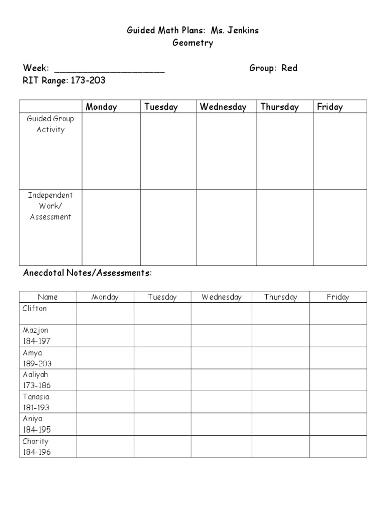 Guided Math Plans for Ms. Jenkins | PDF