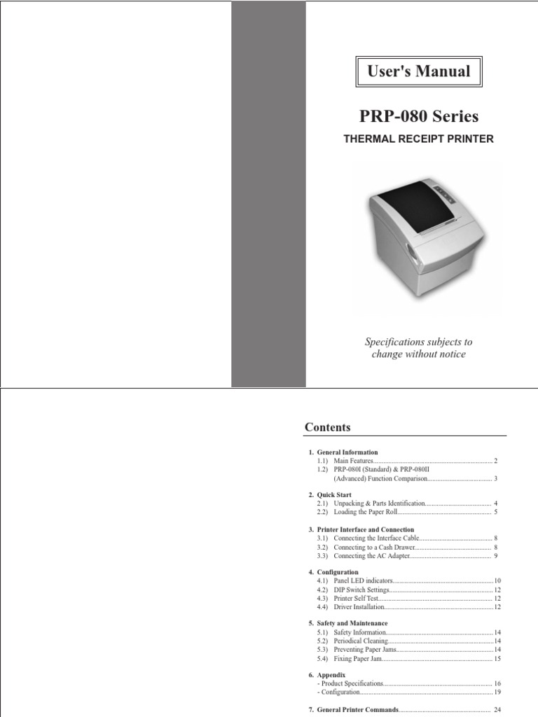 PRP-080 Thermal Receipt Printer Guide | PDF | Electrical Connector ...
