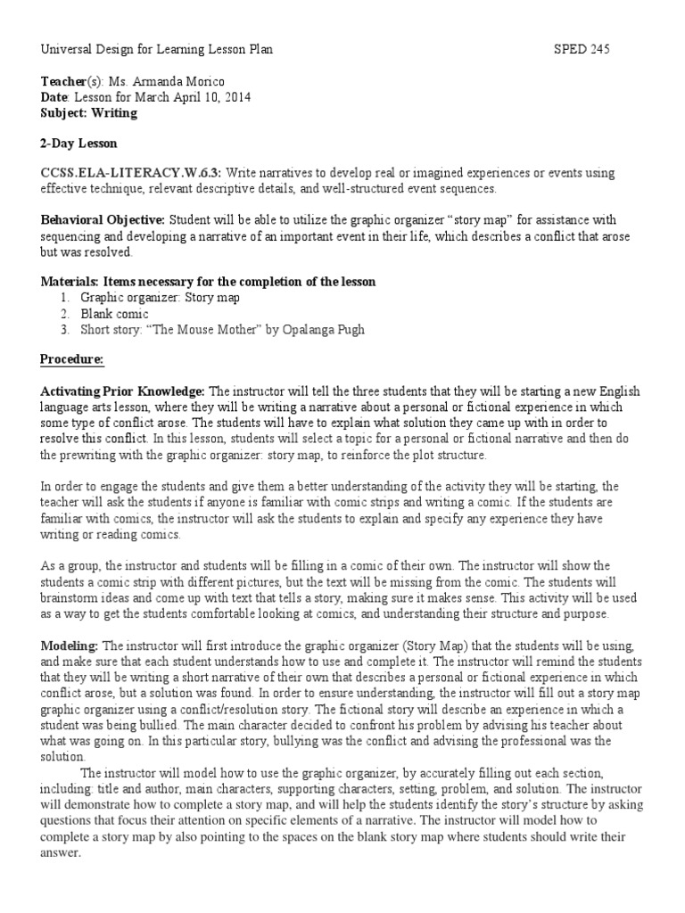 Universal Design For Learning Lesson Plan 4 Sped 245 | PDF | Narrative ...