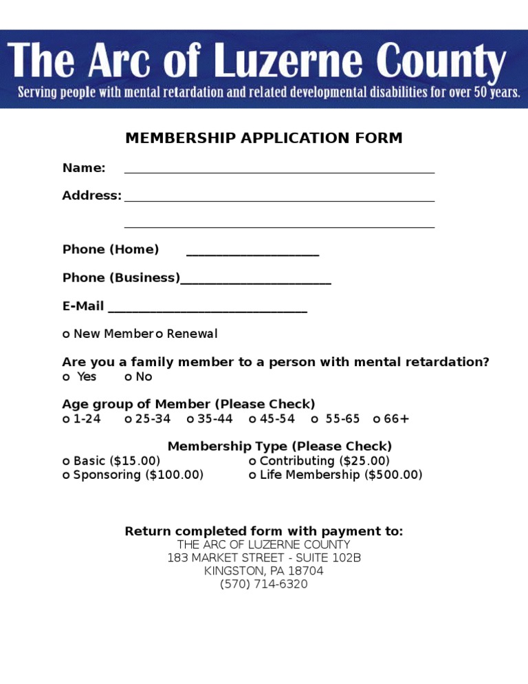 Membership Application Form for The Arc | PDF | Career & Growth | Lifestyle