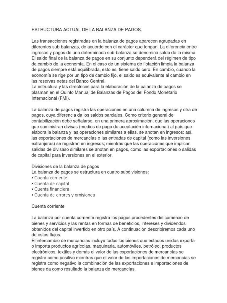 Estructura Actual de la Balanza de Pagos | PDF | Balance de pagos ...