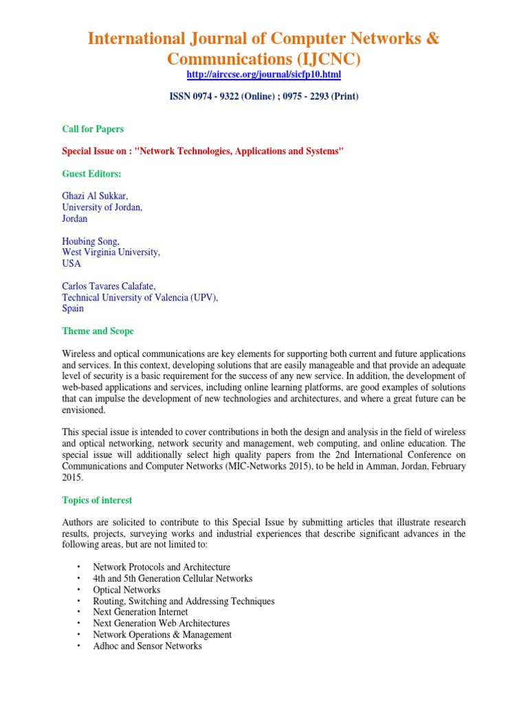 Call for Papers: Network Technologies Special Issue | PDF | Computer ...