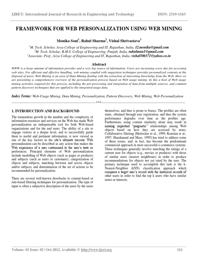 Framework For Web Personalization Using Web Mining | PDF | Data Mining ...
