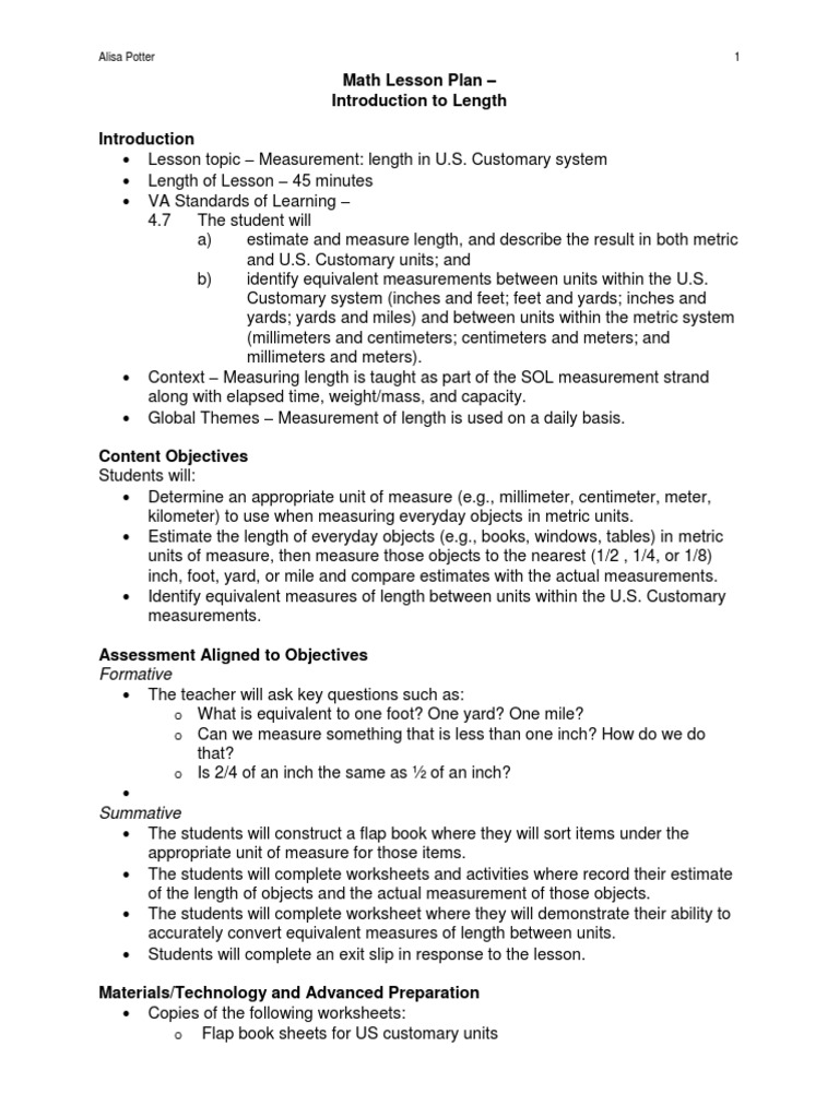 Measurement Lesson Length1 | PDF | Foot (Unit) | Measurement
