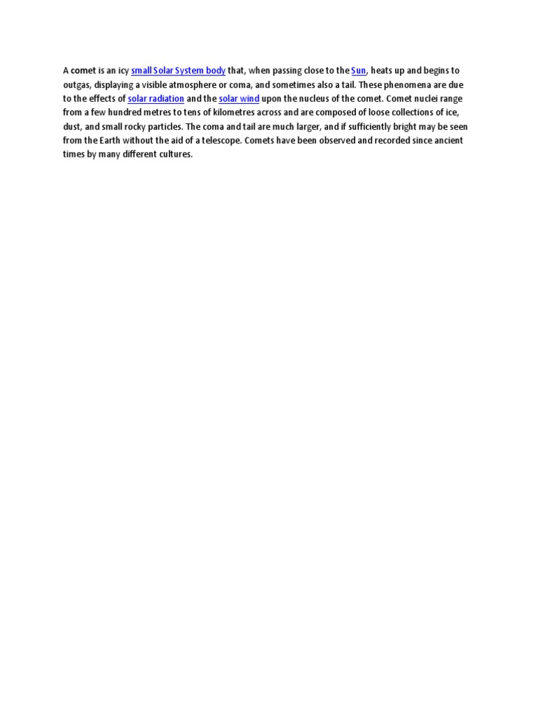 Small Solar System Body Sun Solar Radiation Solar Wind | PDF