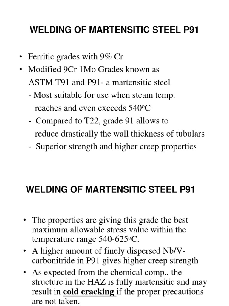P91 Martensitic Steel Welding Guide | PDF