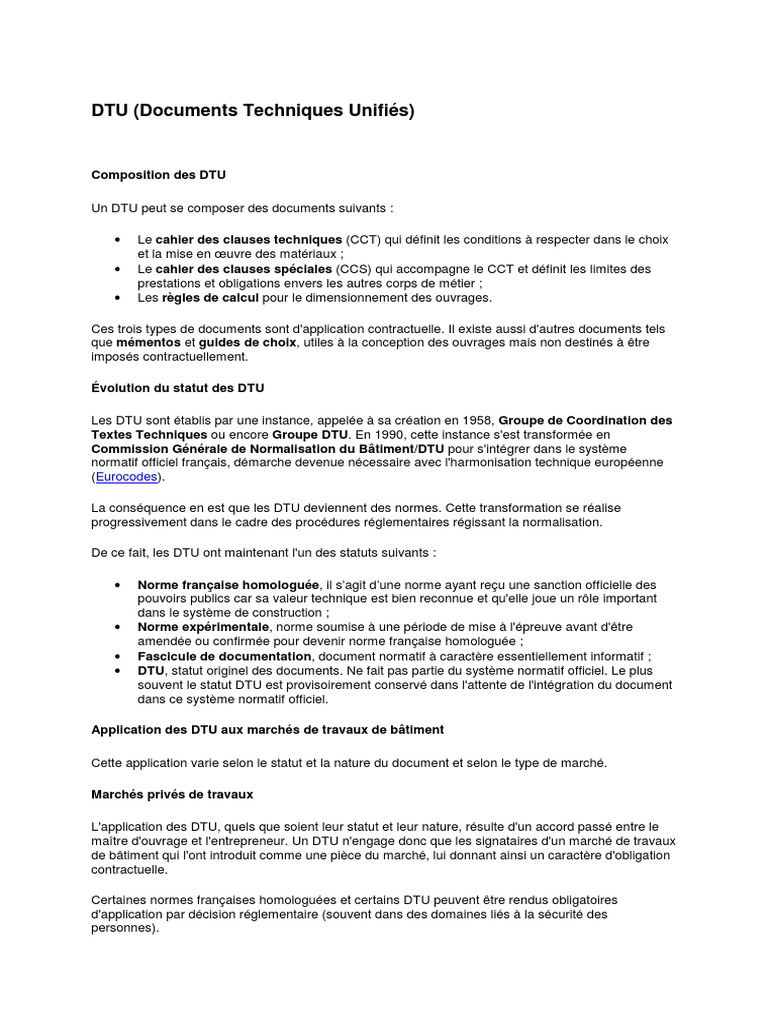 Comprendre les DTU en construction | PDF | Code de la construction et ...
