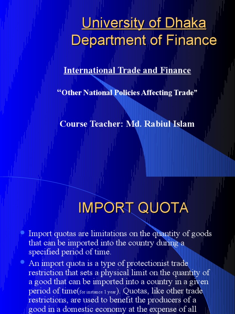 Import Quotas and Trade Policies Explained | PDF | Dumping (Pricing ...