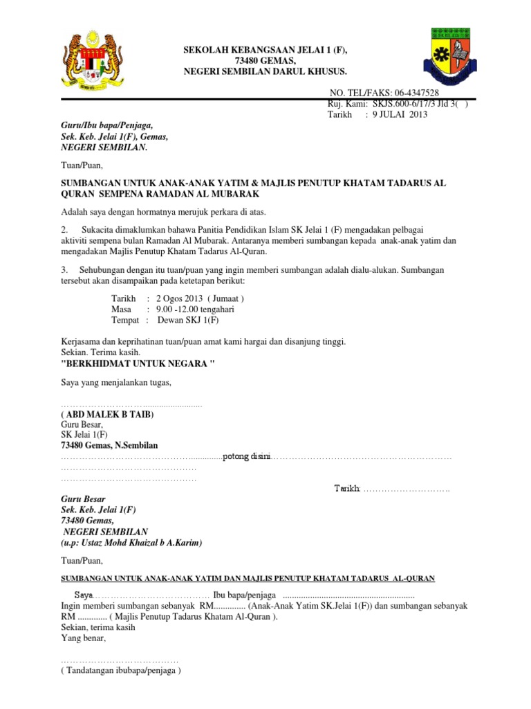 Contoh Surat Minta Sumbangan Dari Ibubapa Untuk Anak Asnaf