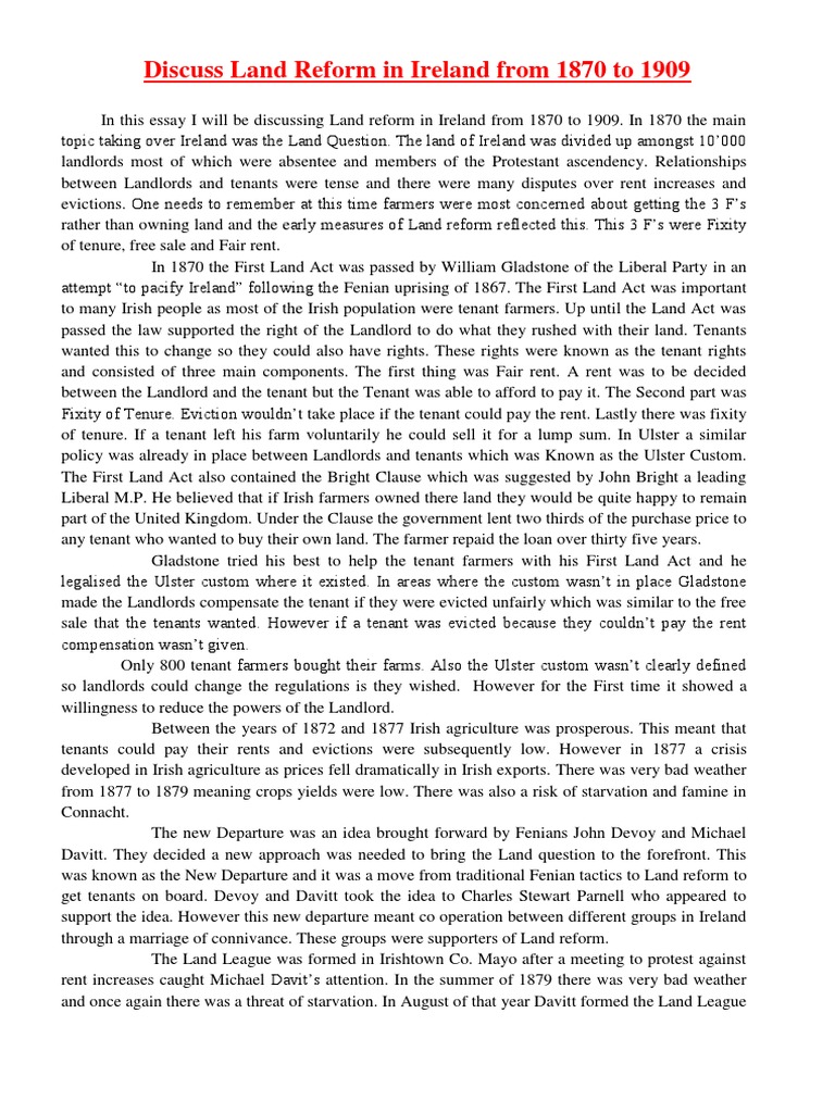 Land Reform Essay 2 PDF Leasehold Estate Politics Of The United