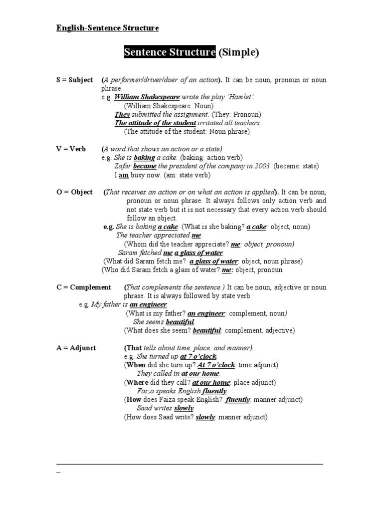English Sentence Structure | Noun | Verb