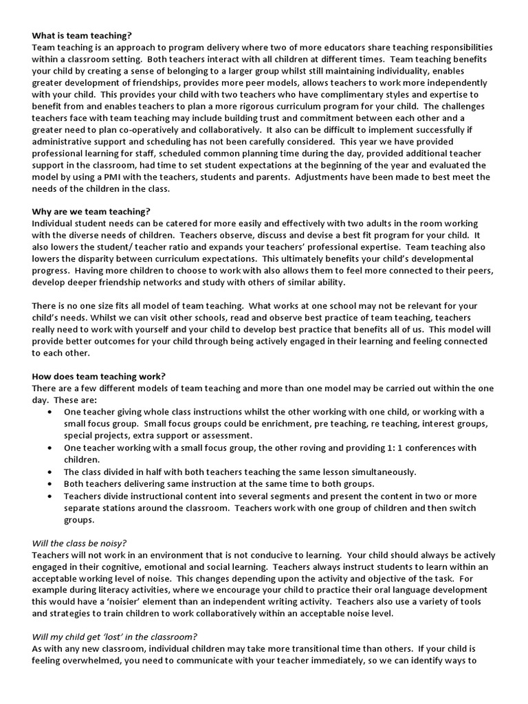 What Is Team Teaching?: Will The Class Be Noisy? | PDF | Friendship ...